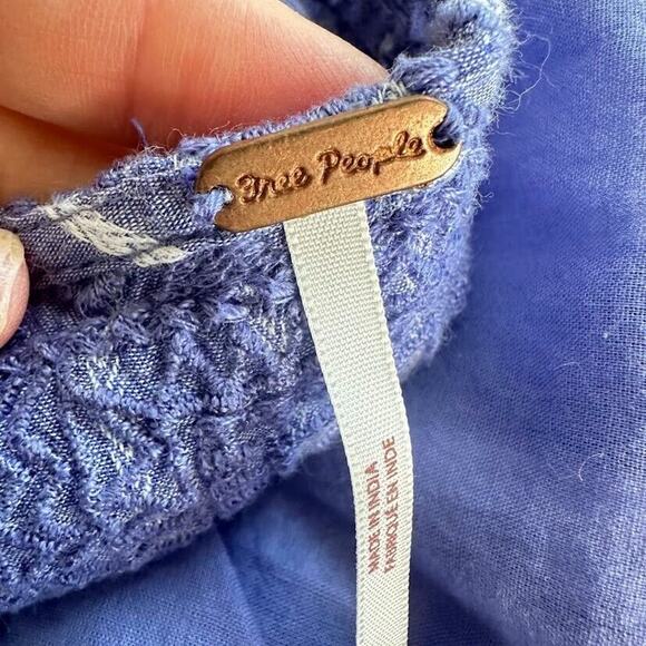 Free People Lola Boho Striped Tiered Dress Chambray Blue Embroidered Lagenlook - Picture 9 of 12